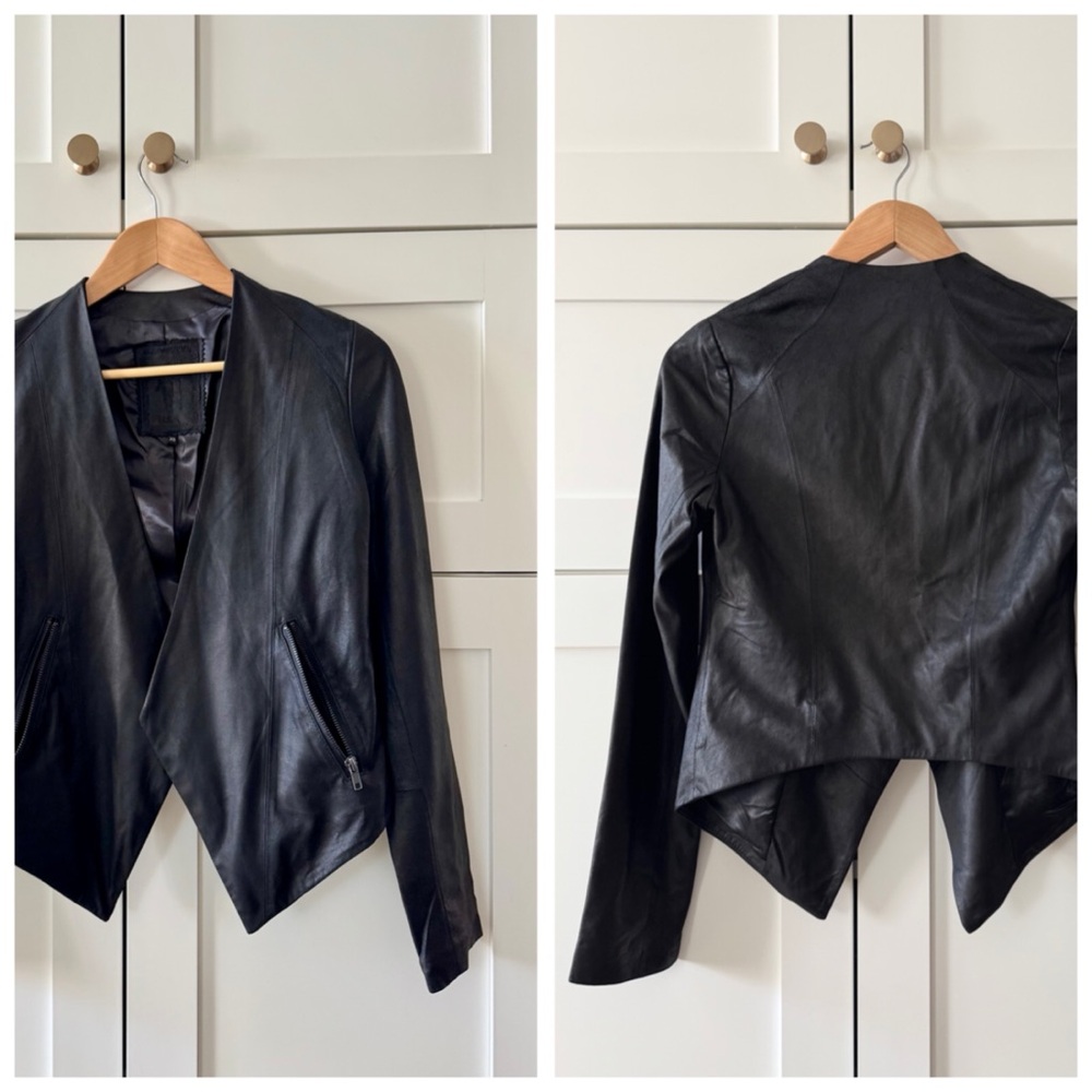 MY TRIBE Genuine Leather Waterfall Jacket, Draped Open Moto Zip Pockets sz. XS - Picture 7 of 17